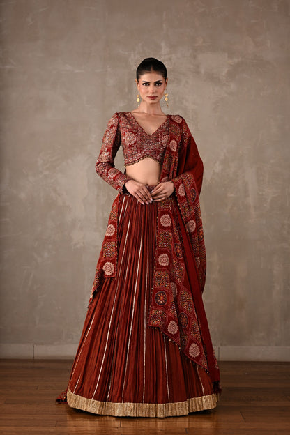 Printed Embroidered Organza Tissue Lehenga