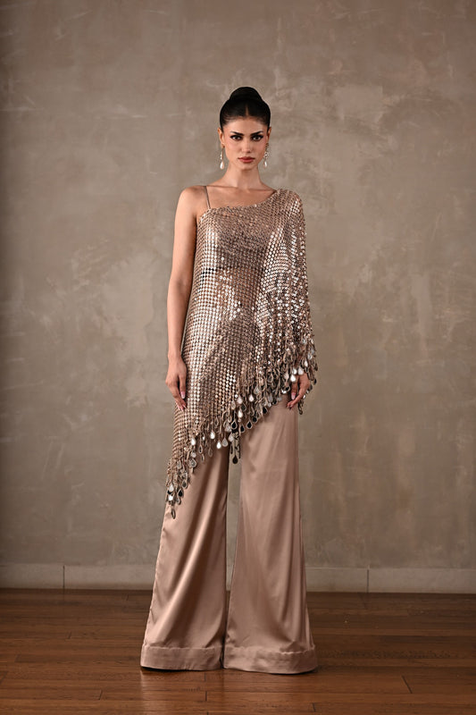 Mirror Fringe One-Shoulder Co-ord Set