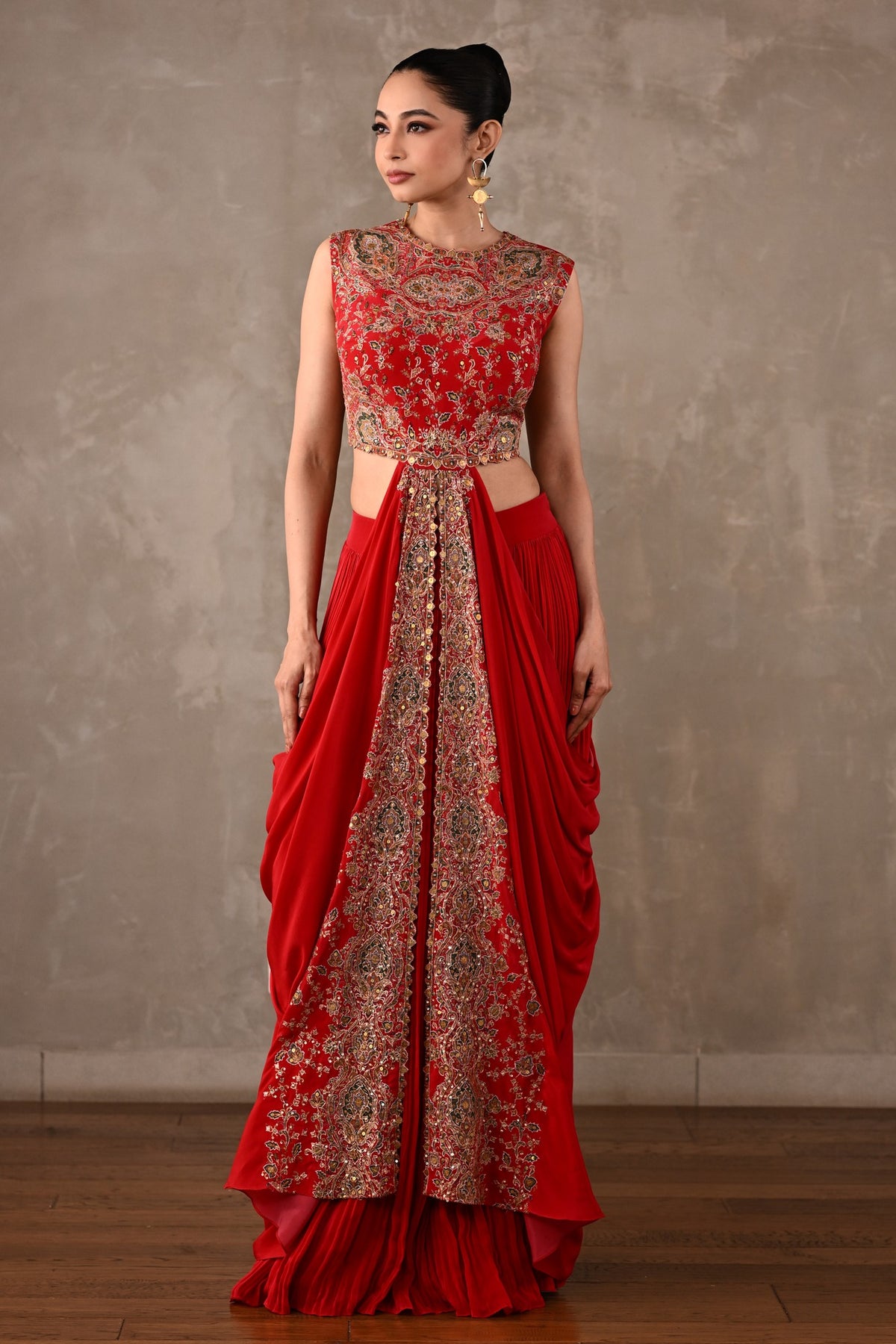 Embroidered Drape Gown Set
