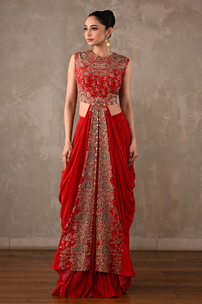 Embroidered Drape Gown Set