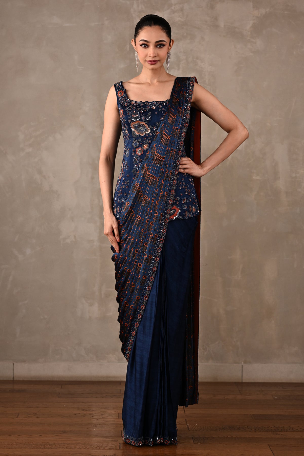 Printed Draped Saree Ensemble