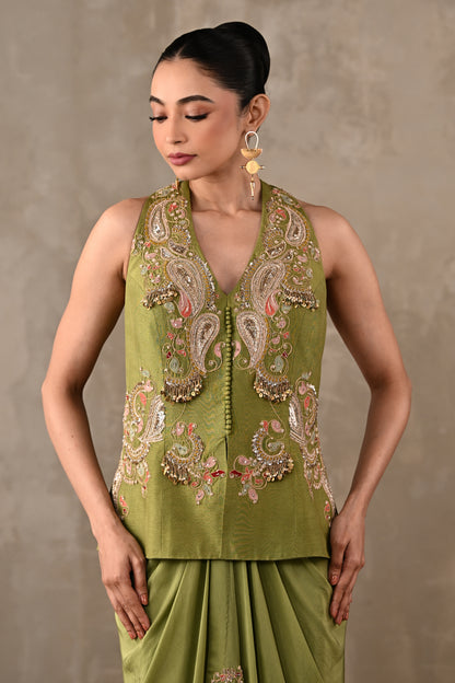 Paisley Embroidered Drape Skirt Set
