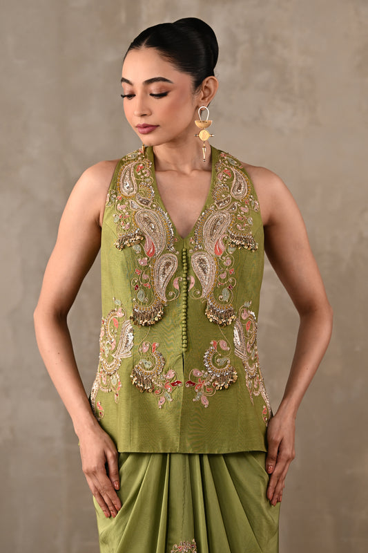Paisley Embroidered Drape Skirt Set