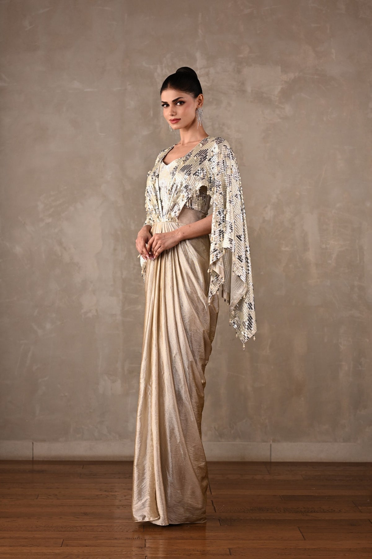 Pearl Cascade Drape Gown