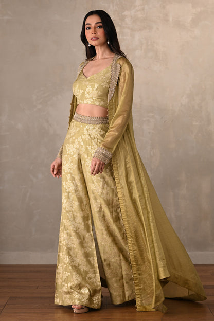 Pista Green Brocade Jacket Set