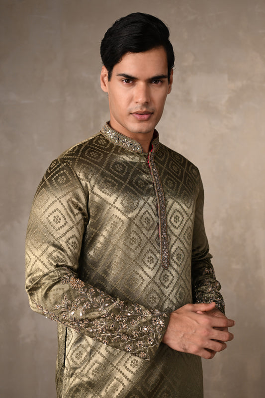 Sea Green Silk Jacquard Kurta