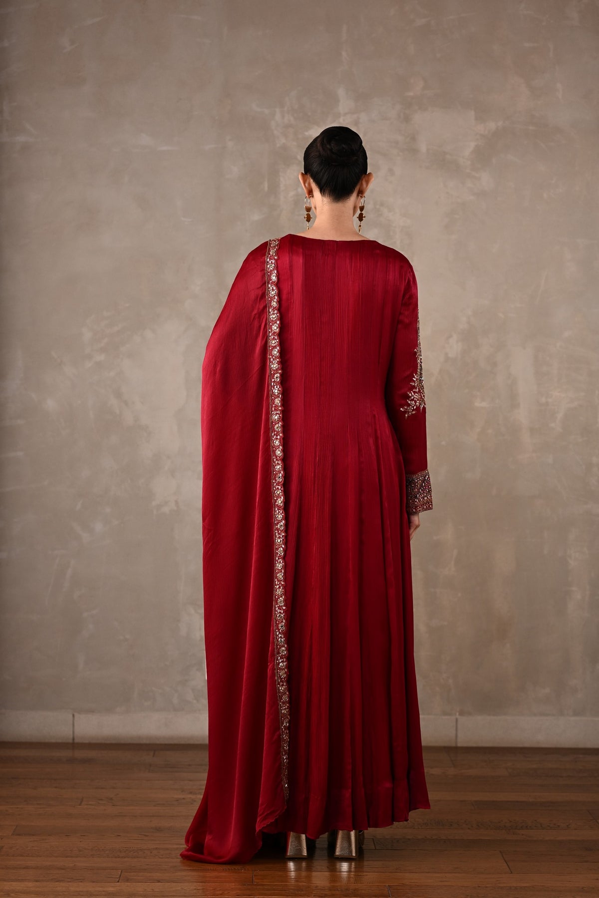 Embellished Satin Chiffon High-Low Kurta Set