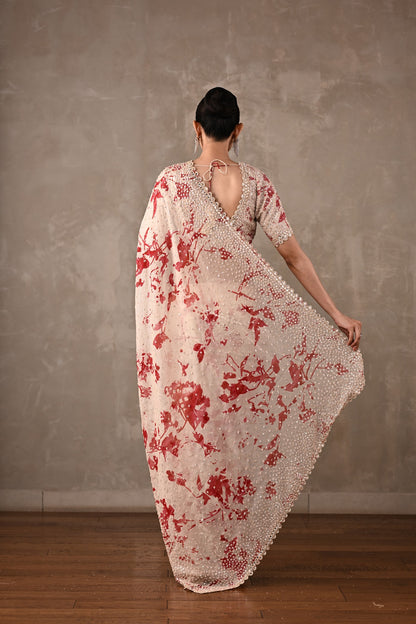 Floral Printed Embellished Saree Set