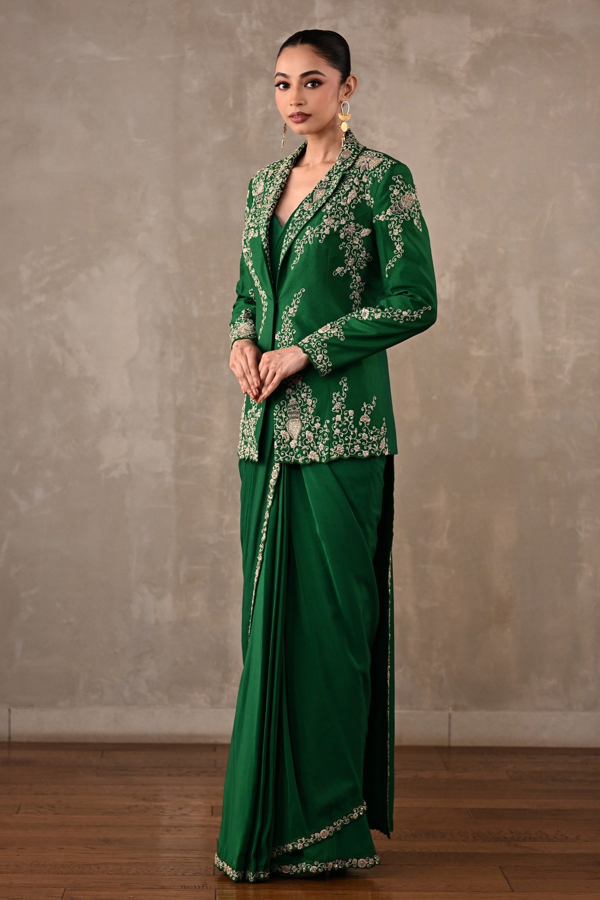 Thread Embroidered Drape Saree Set
