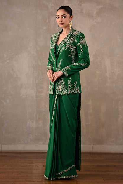 Thread Embroidered Drape Saree Set