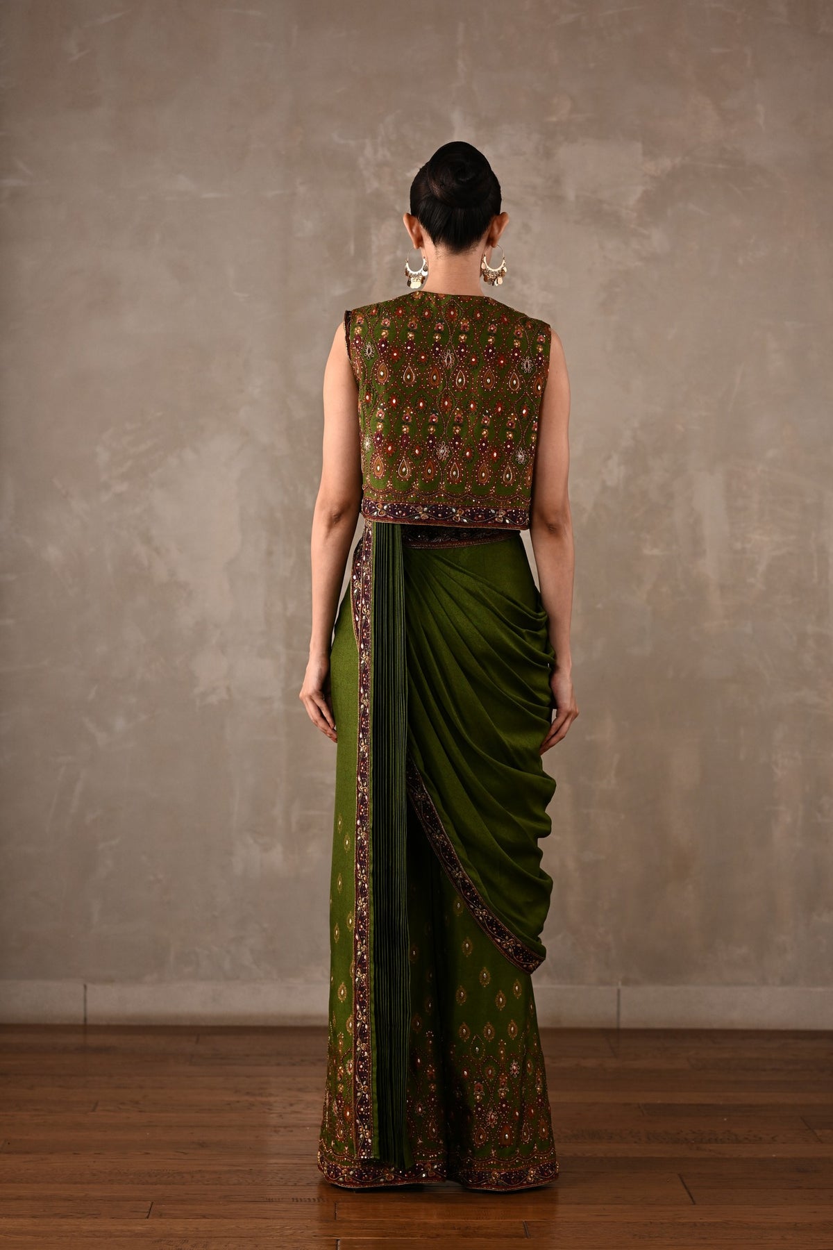 Printed Embellished Drape Pants & Cropped Jacket Set