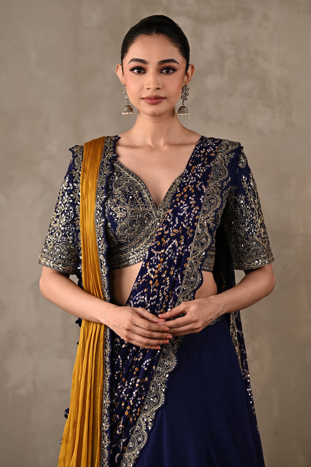 Dual Drape Bandhani Lehenga Set