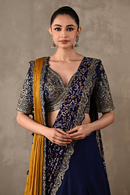 Dual Drape Bandhani Lehenga Set
