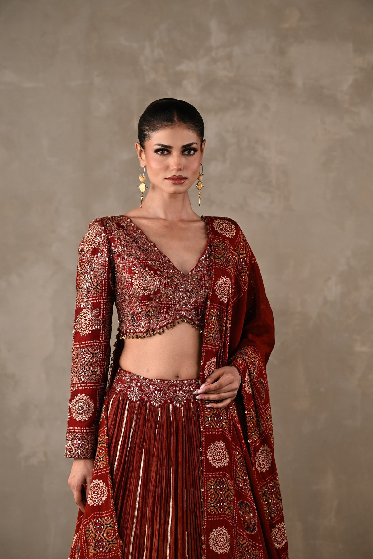 Printed Embroidered Organza Tissue Lehenga