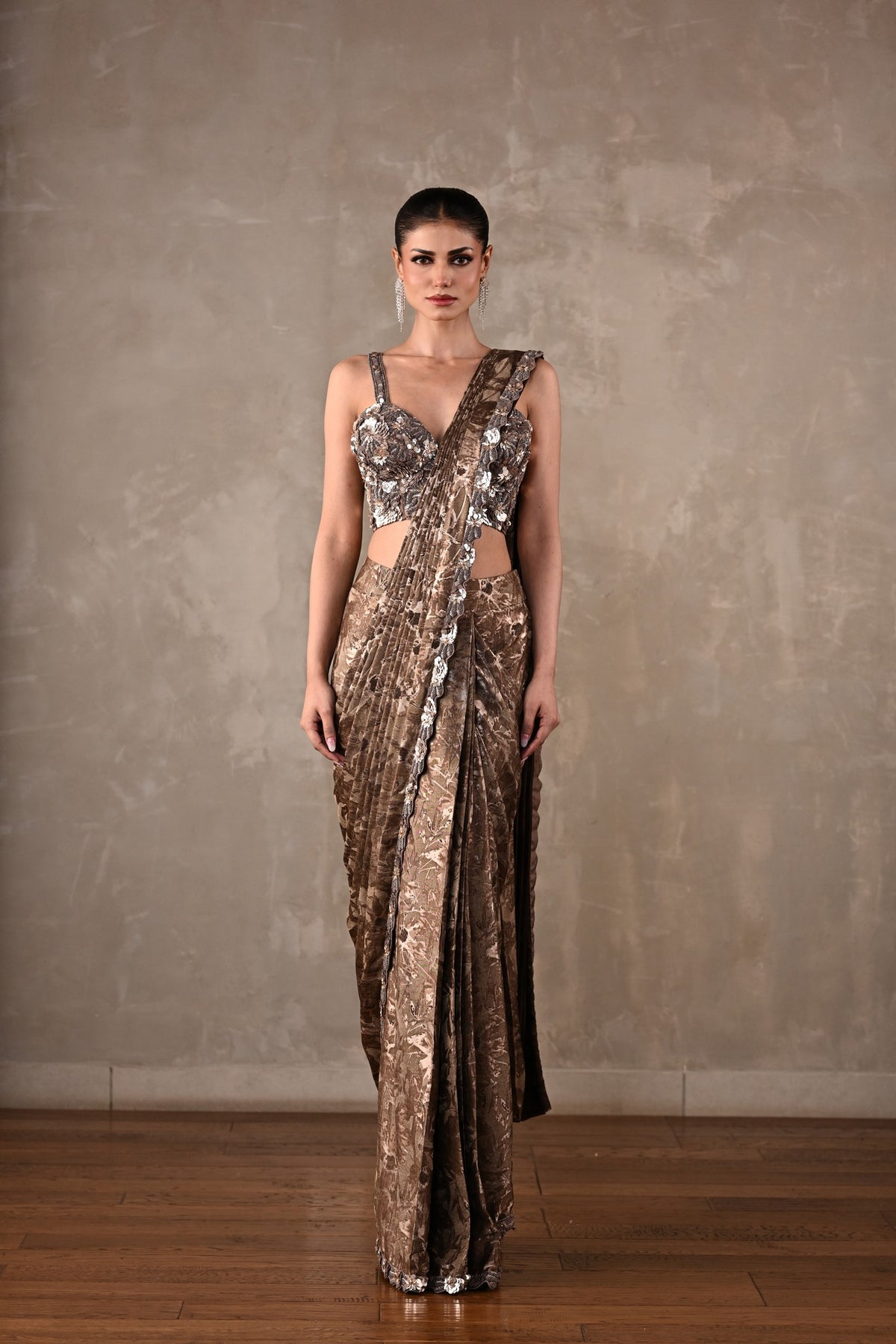 Tone-on-Tone Drape Saree Set