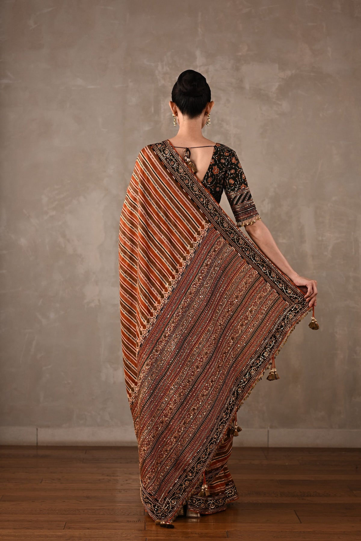 Striped Silk Saree with Embroidered Blouse
