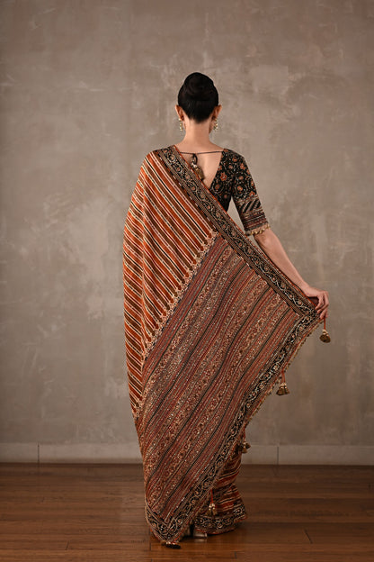 Striped Silk Saree with Embroidered Blouse