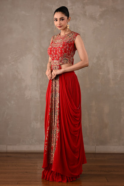 Embroidered Drape Gown Set