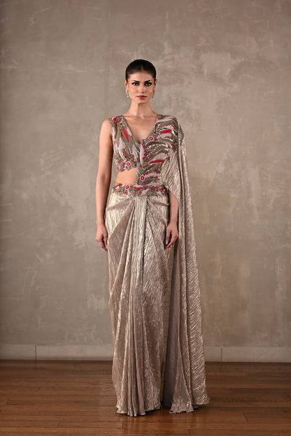 Embellished Draped Saree Ensemble
