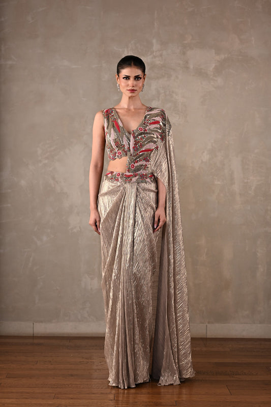 Embellished Draped Saree Ensemble