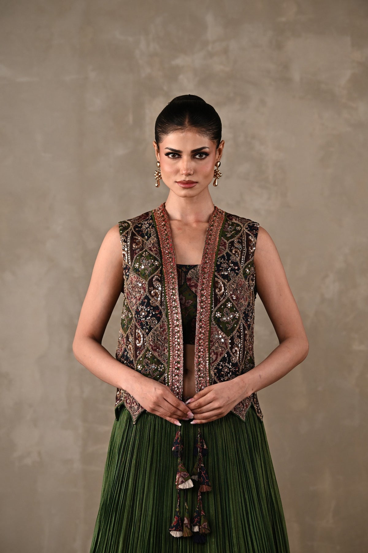 Patchwork-Inspired Embroidered Lehenga Set