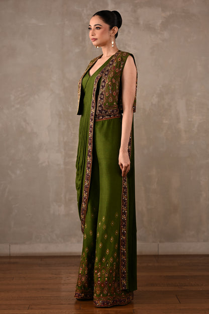 Printed Embellished Drape Pants & Cropped Jacket Set