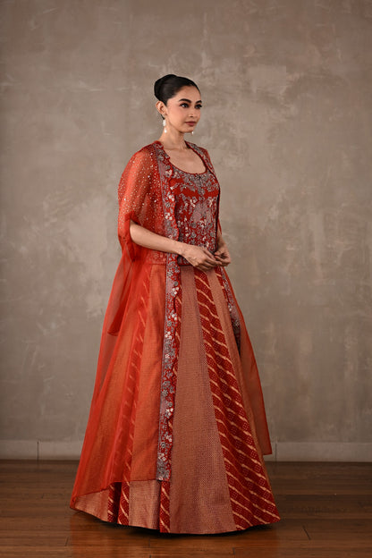Regal Brocade Cape Lehenga Set