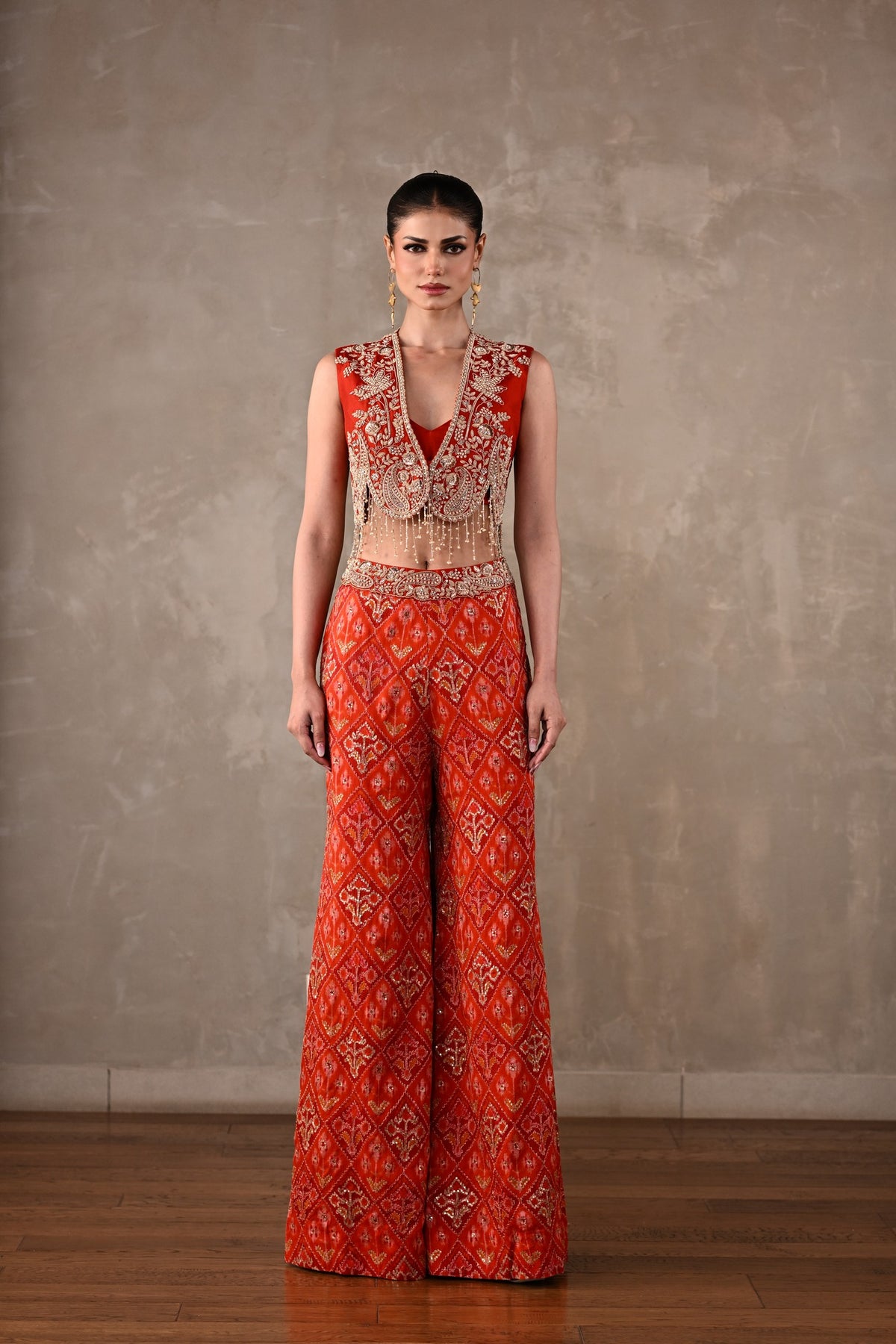 Embellished Silk Waistcoat & Pochampally Pants Set