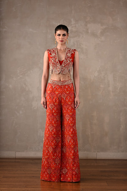 Embellished Silk Waistcoat & Pochampally Pants Set