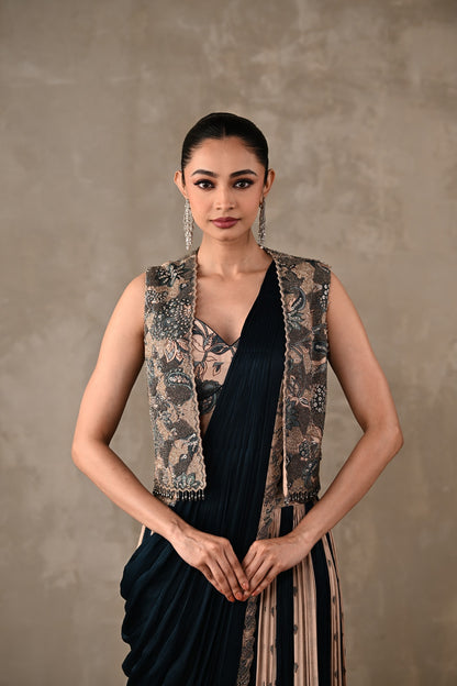 Colourblock Drape Saree Set