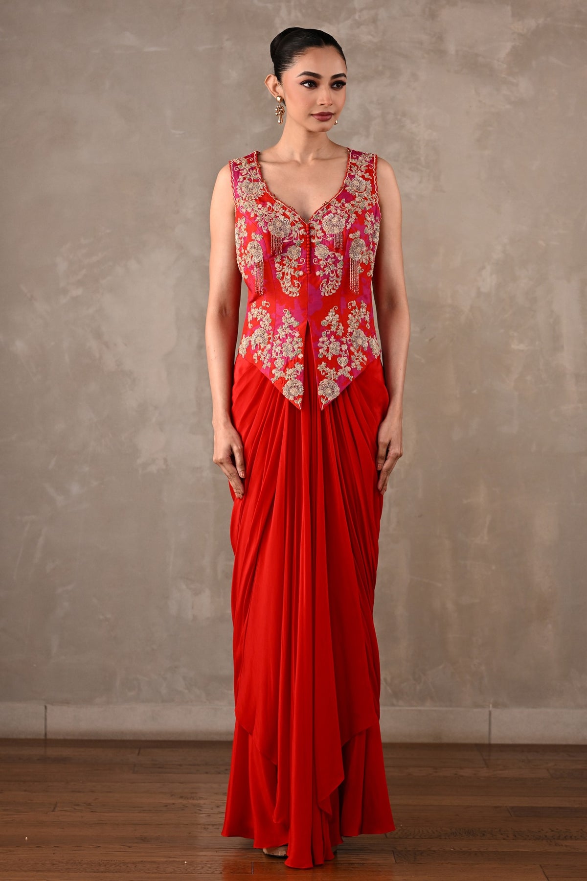 Embroidered Crepe Drape Co-ord Set