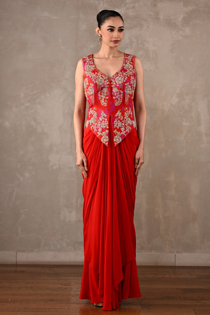 Embroidered Crepe Drape Co-ord Set