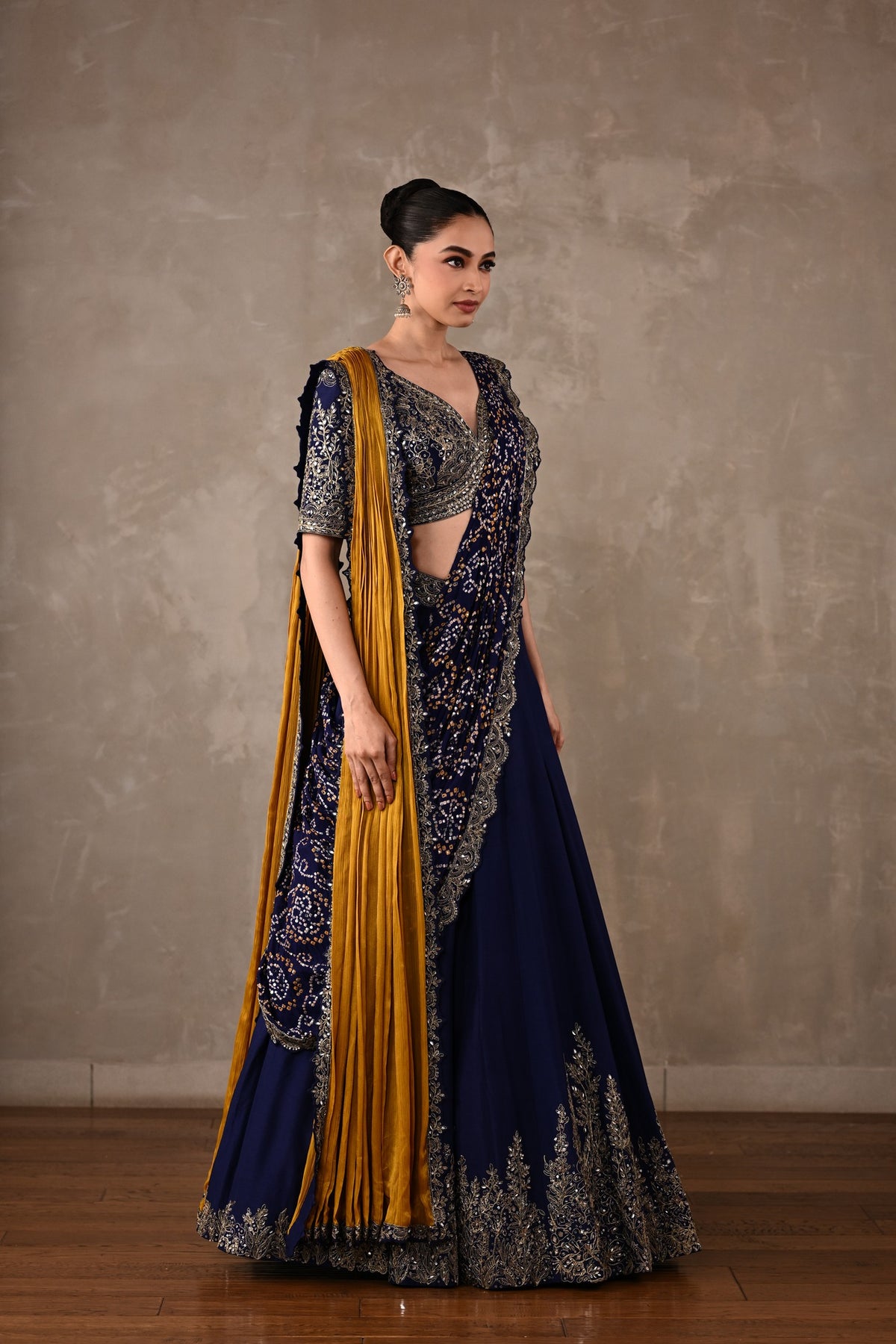 Dual Drape Bandhani Lehenga Set