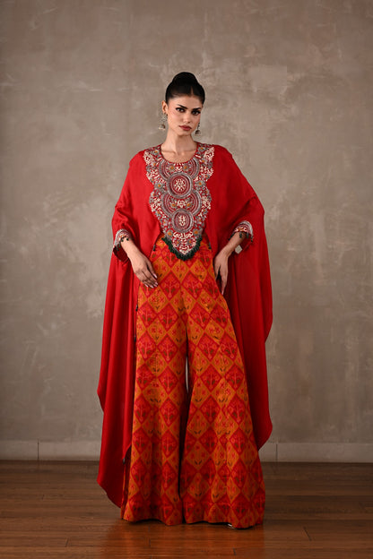 Embroidered Cape Top & Pochampally Pants Set
