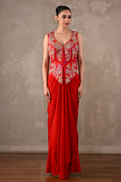 Embroidered Crepe Drape Co-ord Set