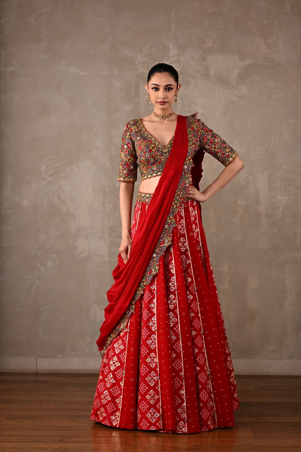Embroidered Drape Lehenga Set
