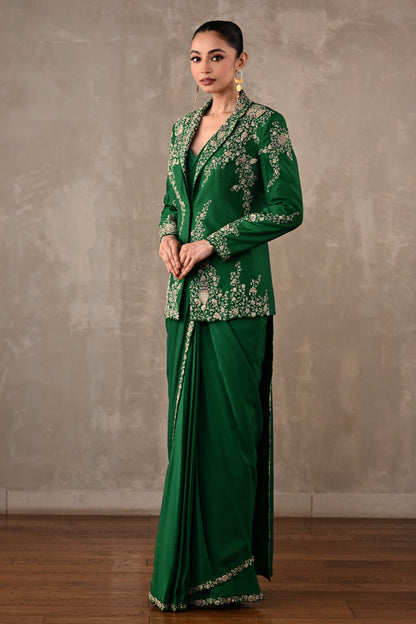 Thread Embroidered Drape Saree Set