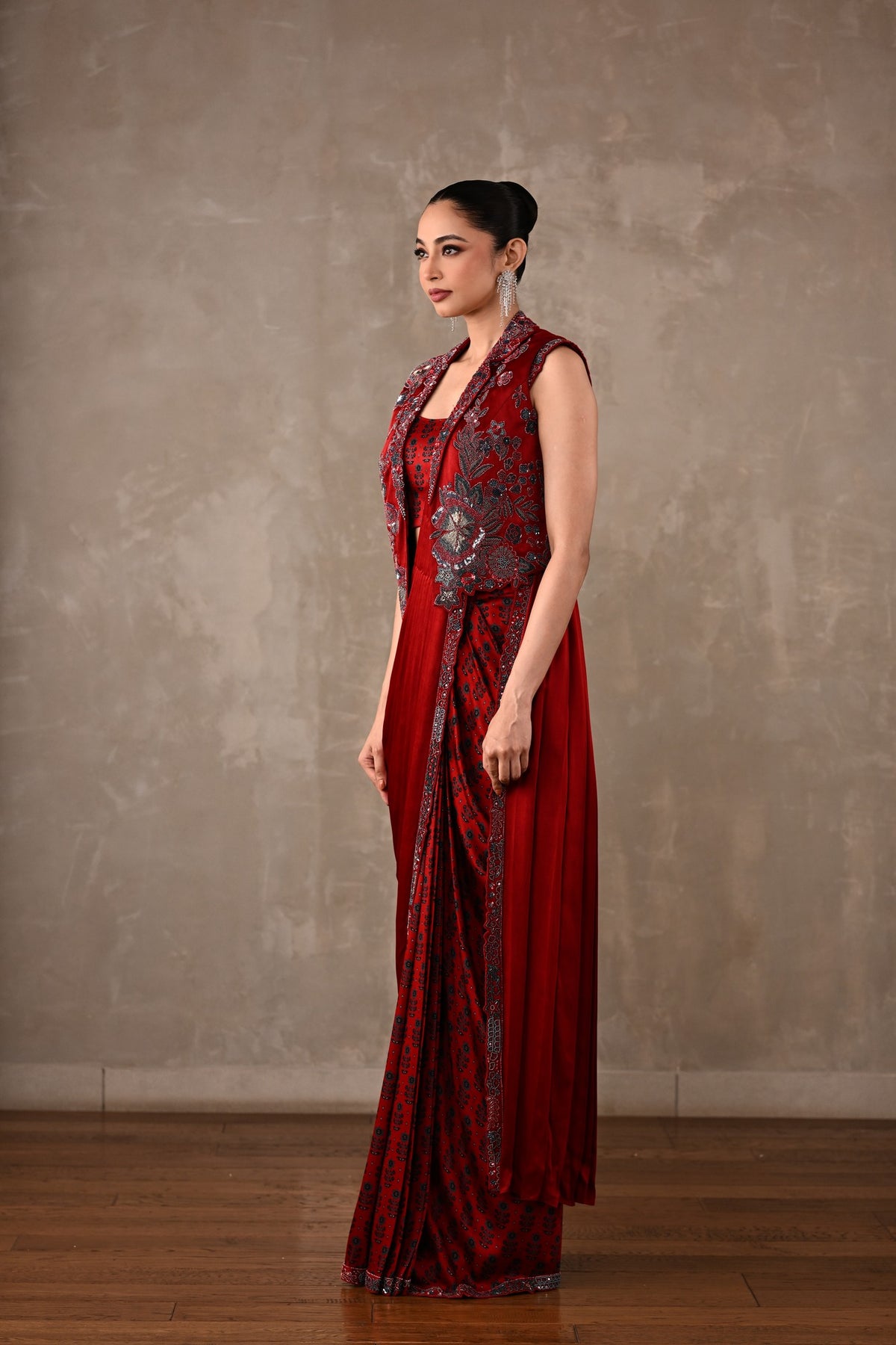 Draped Satin Saree Ensemble