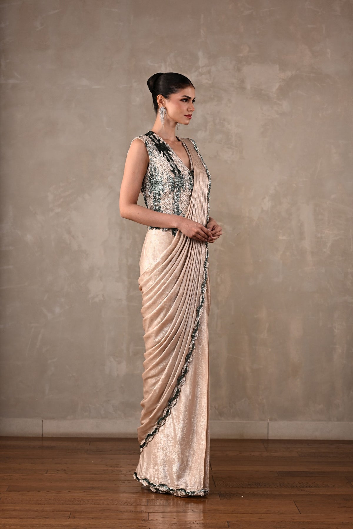 Sequins Cascade Drape Saree Set