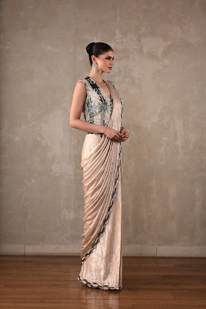 Sequins Cascade Drape Saree Set