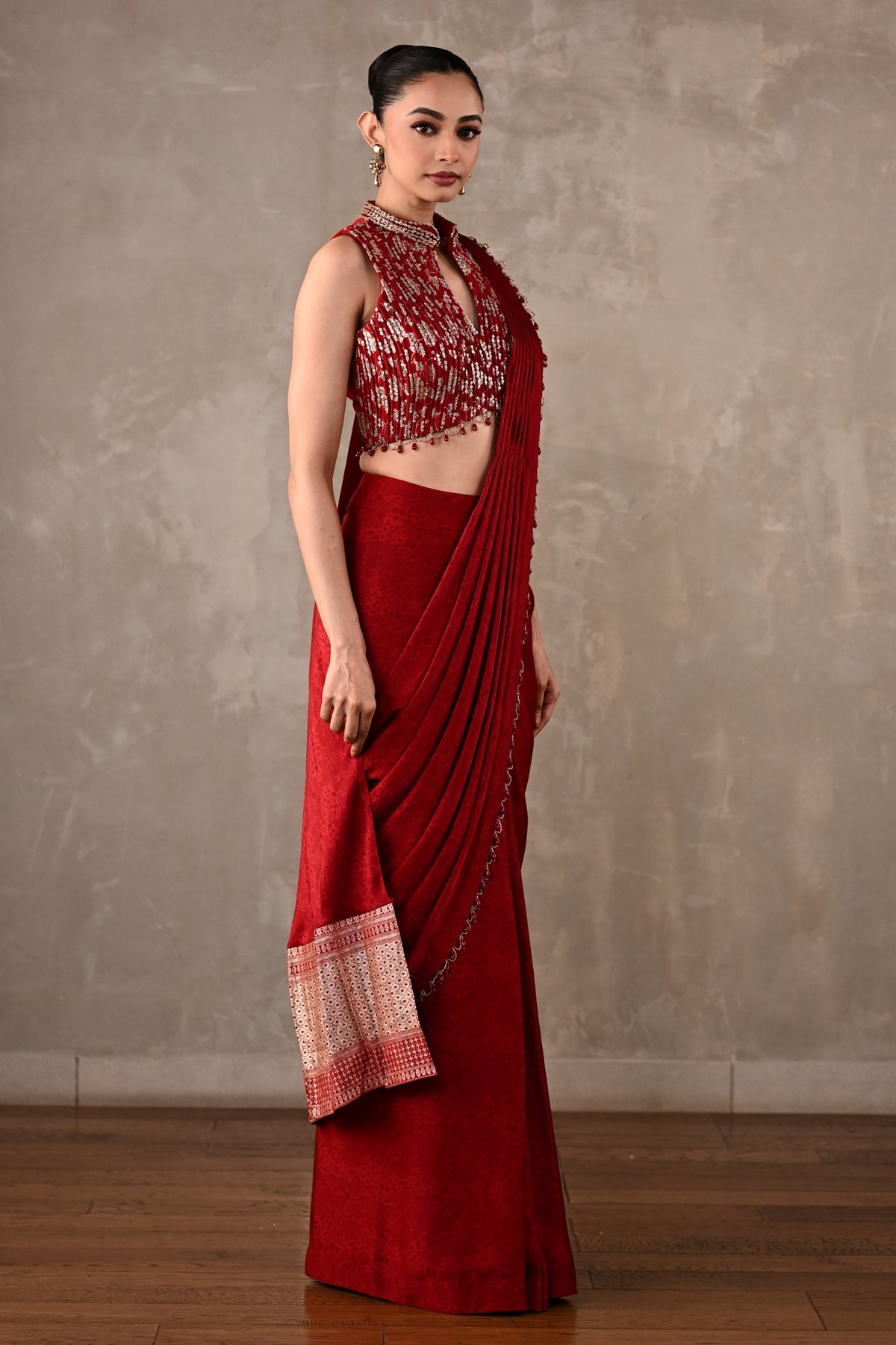 Embroidered Drape Saree Set