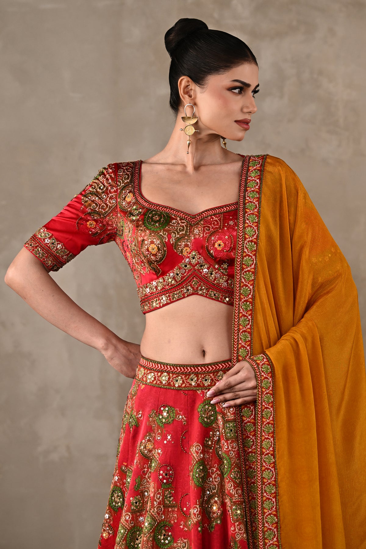 Ajrakh Embellished Lehenga Set