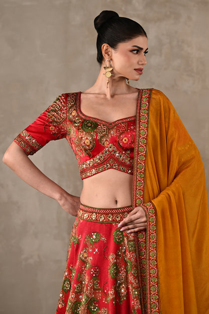 Ajrakh Embellished Lehenga Set