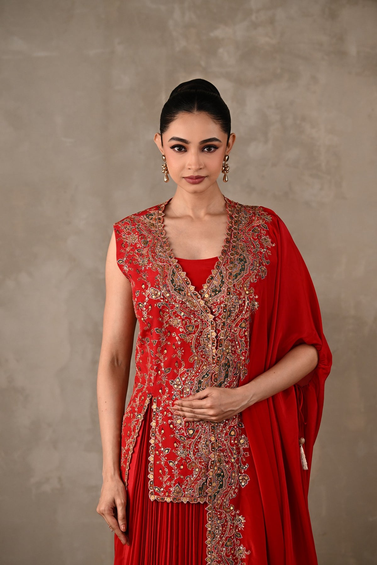 Embroidered Pleated Sharara Set