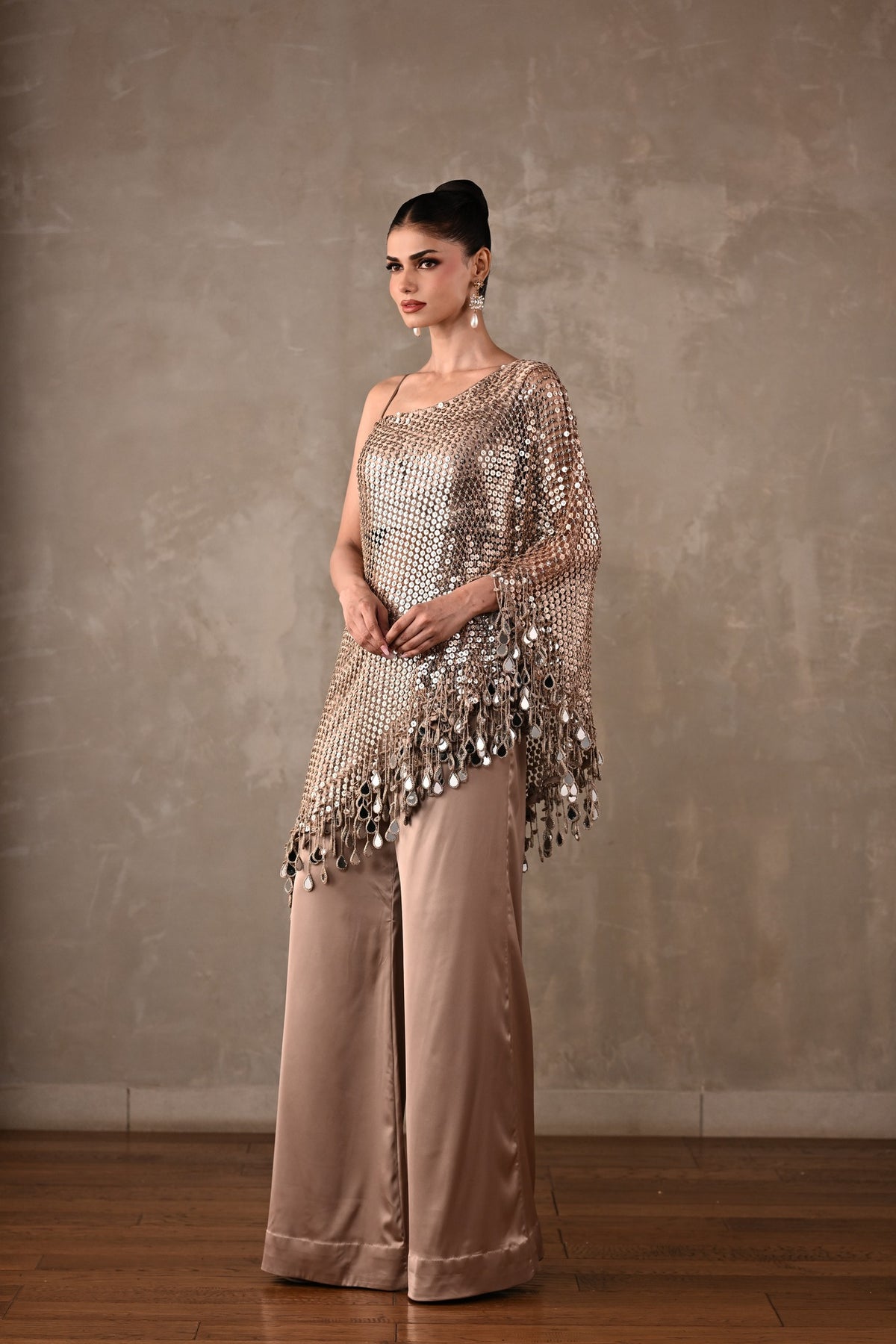 Mirror Fringe One-Shoulder Co-ord Set