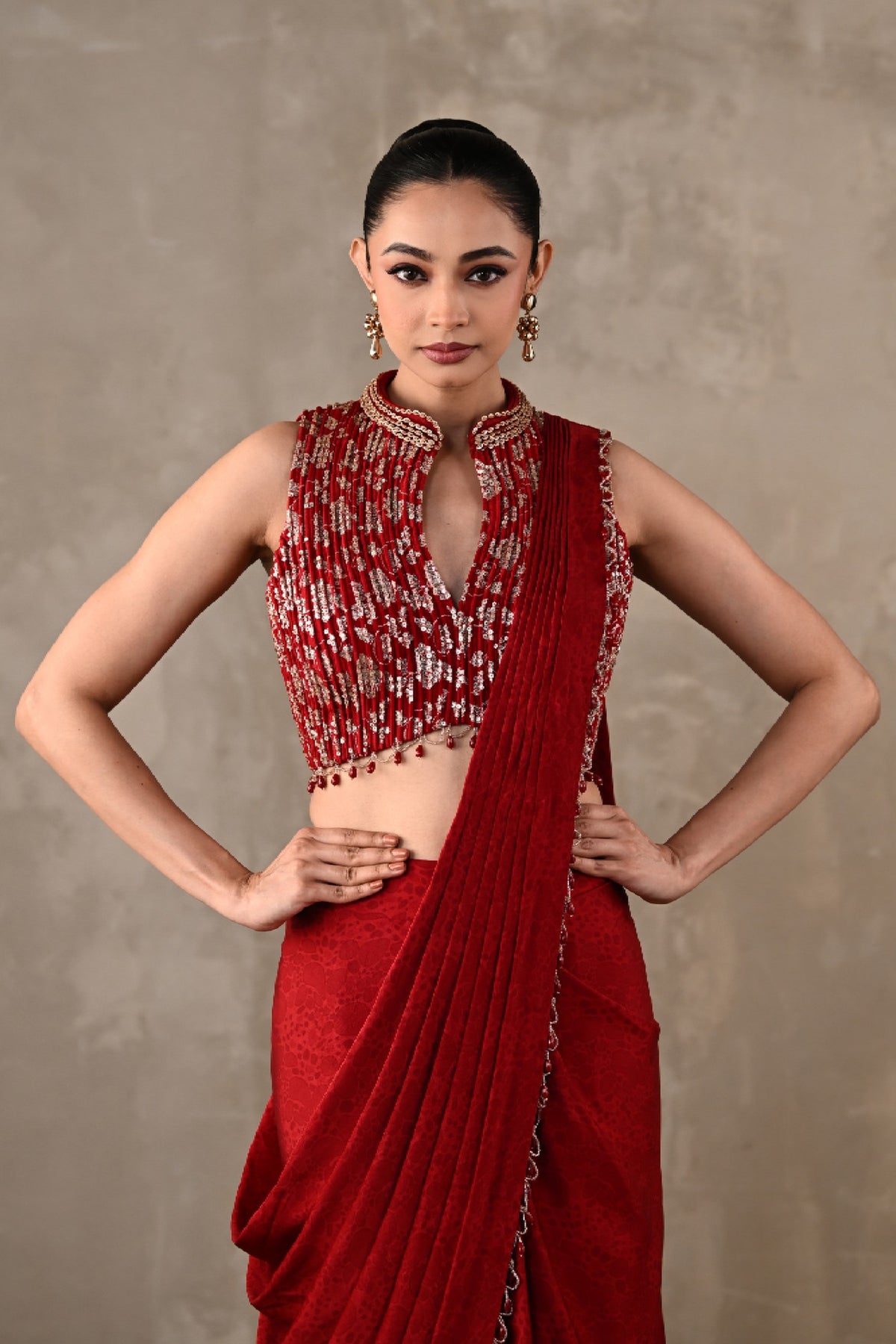 Embroidered Drape Saree Set