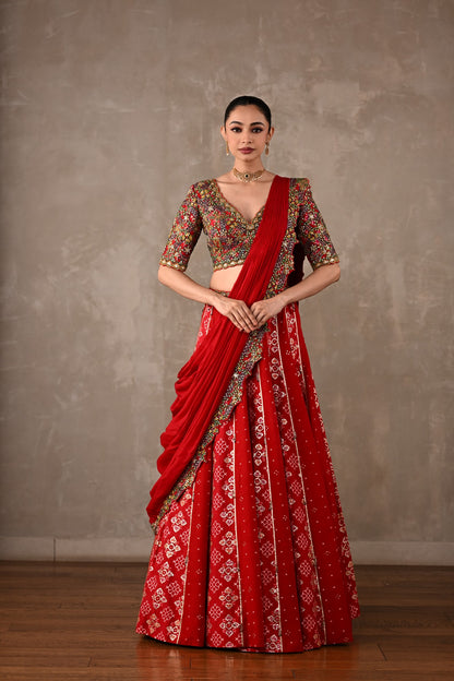 Embroidered Drape Lehenga Set