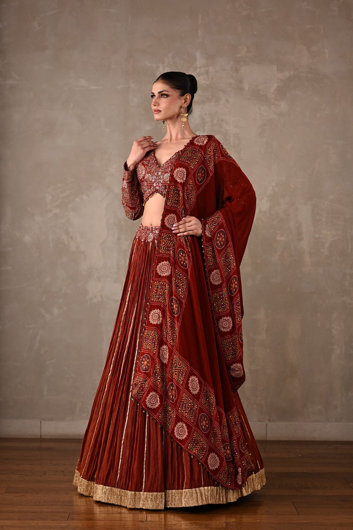 Printed Embroidered Organza Tissue Lehenga