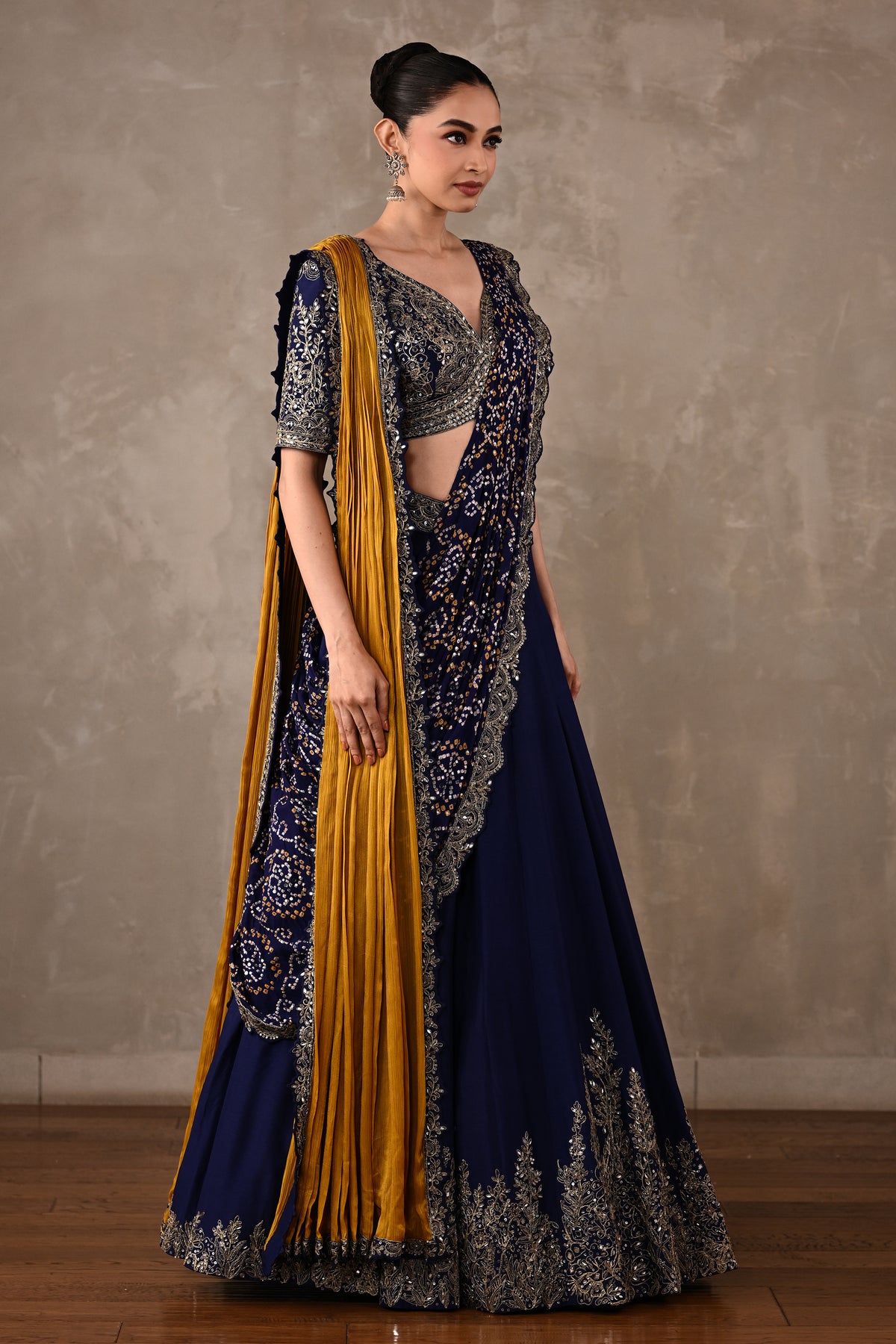 Dual Drape Bandhani Lehenga Set