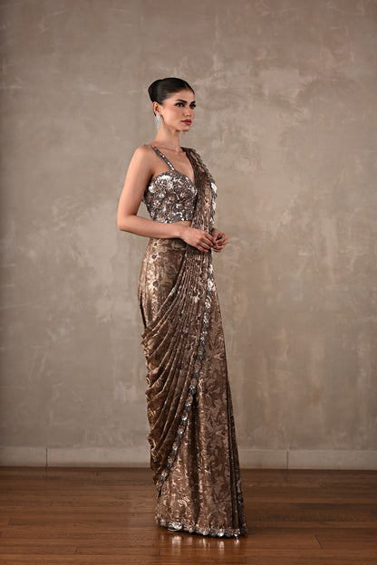 Tone-on-Tone Drape Saree Set
